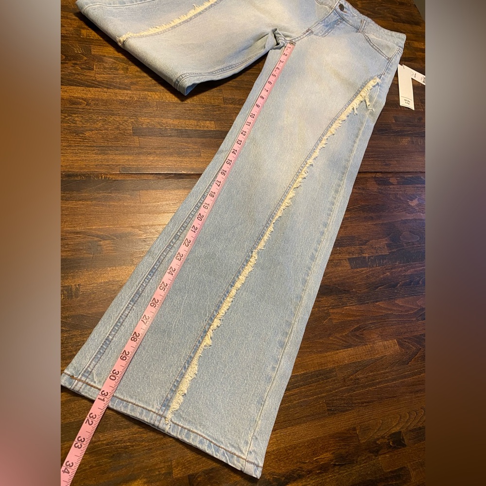Women's No Boundaries Wide Leg Baggy Jeans Size 4 Grunge Y2K Fringe Light Wash - Picture 9 of 10